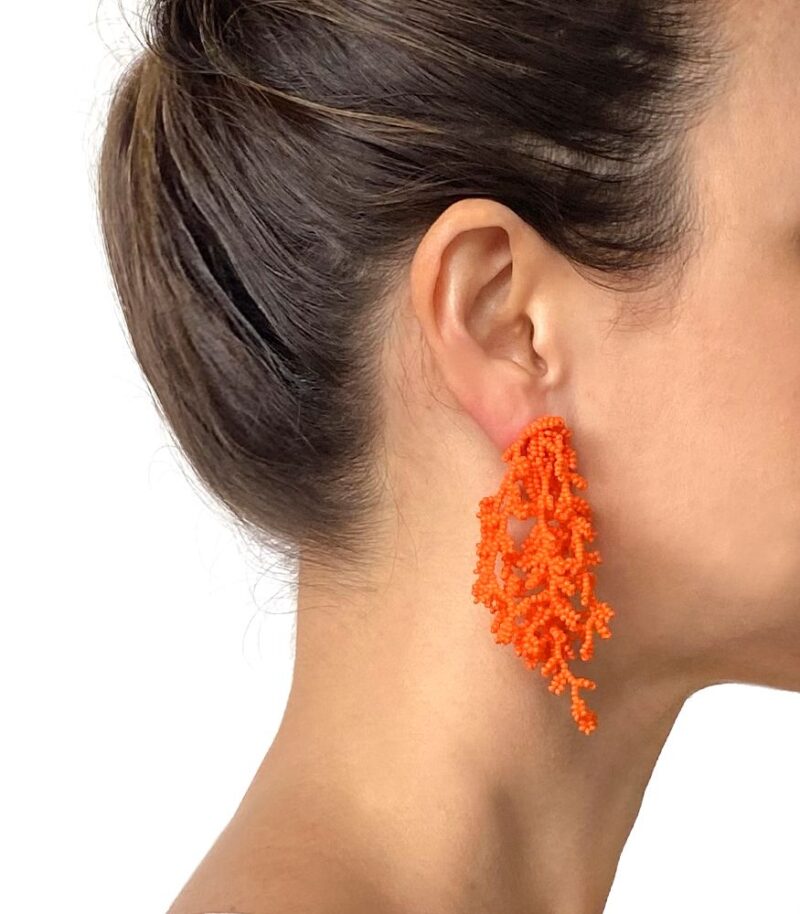 Brinco Alga Laranja - Brinco de Miçanga em Formato de Coral e Alga - Imagem 2