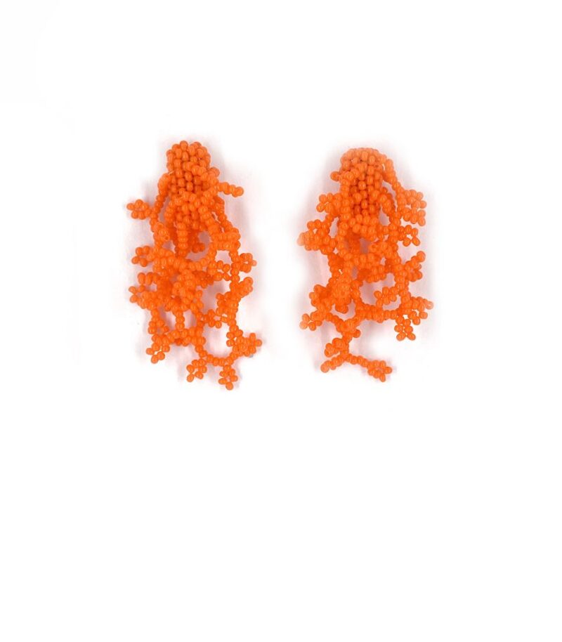 Brinco Baby Alga Laranja - Brinco de Miçanga em Formato de Coral e Alga