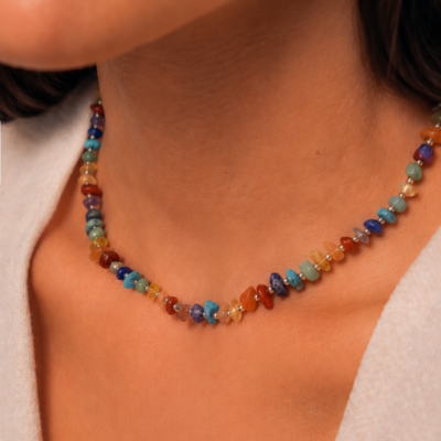 Choker Chakra Ouro - colar em pedras naturais coloridas