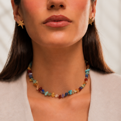 Choker Chakra Prata - colar em pedras naturais coloridas