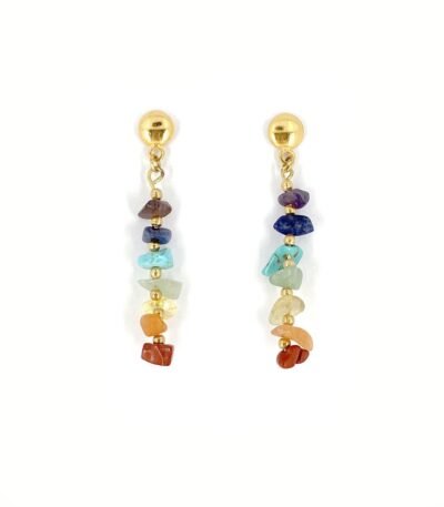 Alternative view of Brinco Chakra Ouro - brinco dourado com pedras naturais coloridas
