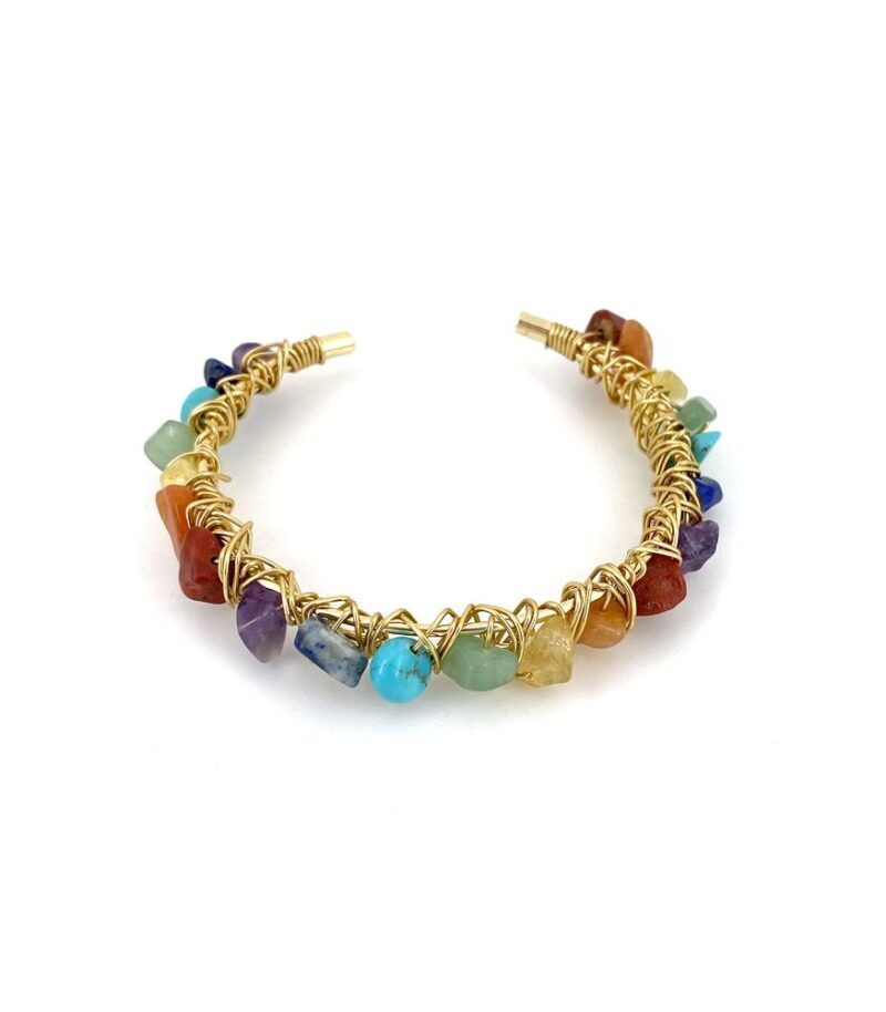 Pulseira Chakra Ouro - pulseira dourada com pedras naturais coloridas - Imagem 2