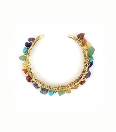 Pulseira Chakra Ouro - pulseira dourada com pedras naturais coloridas