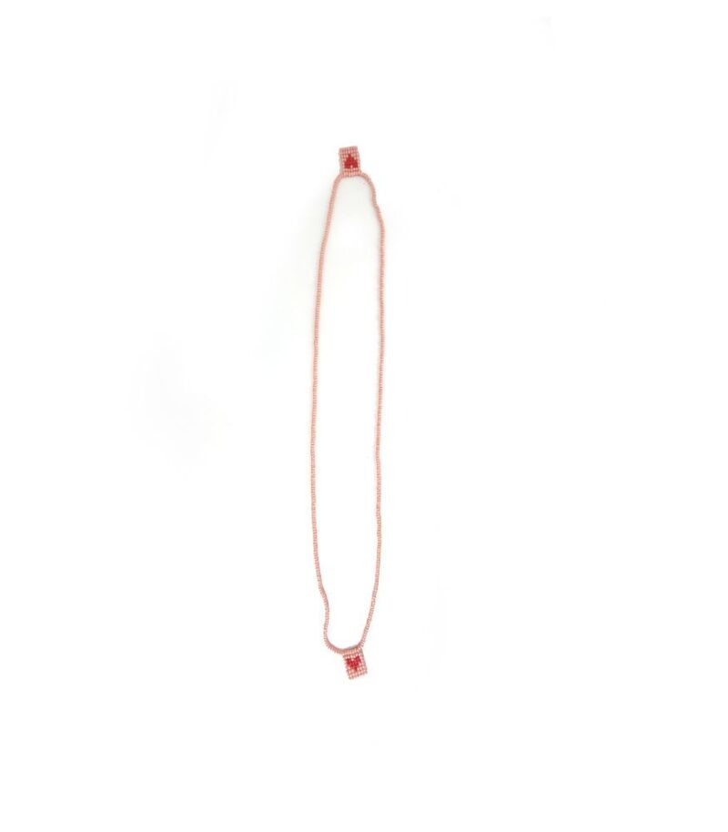 Escapulário Mimoso Rosé - Colar escapulário longo de miçangas com coração - Imagem 5