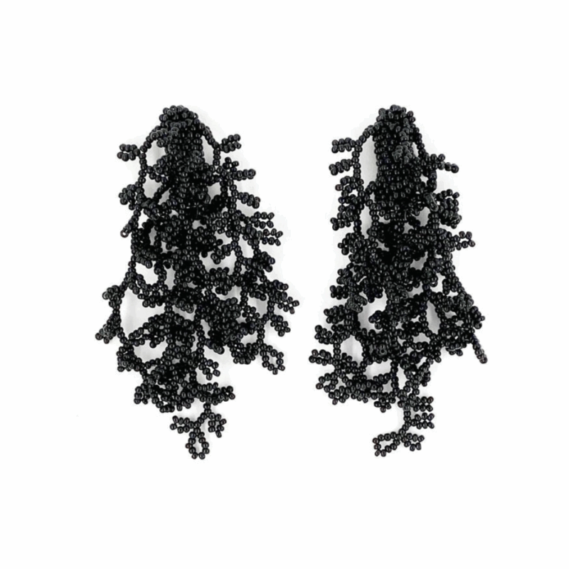 Brinco Alga Preto - Brinco de Miçanga em Formato de Coral e Alga