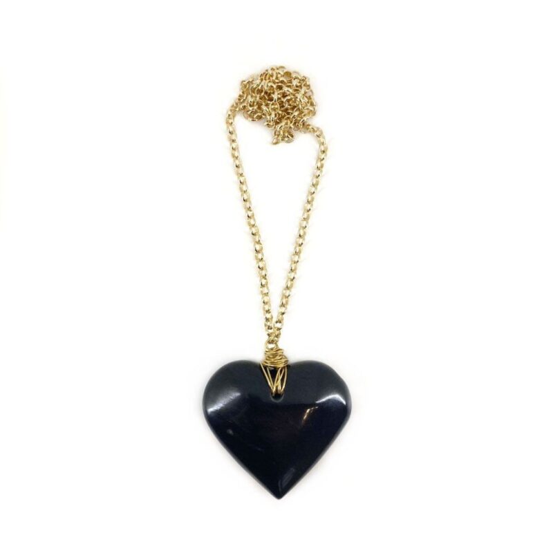 Colar Amor Obsidiana - colar de coração de pedra ou cristal