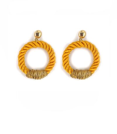 Brinco Corda Amarelo - brinco argola de corda e metal dourado