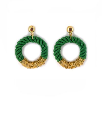 Brinco Corda Verde - brinco argola de corda e metal dourado