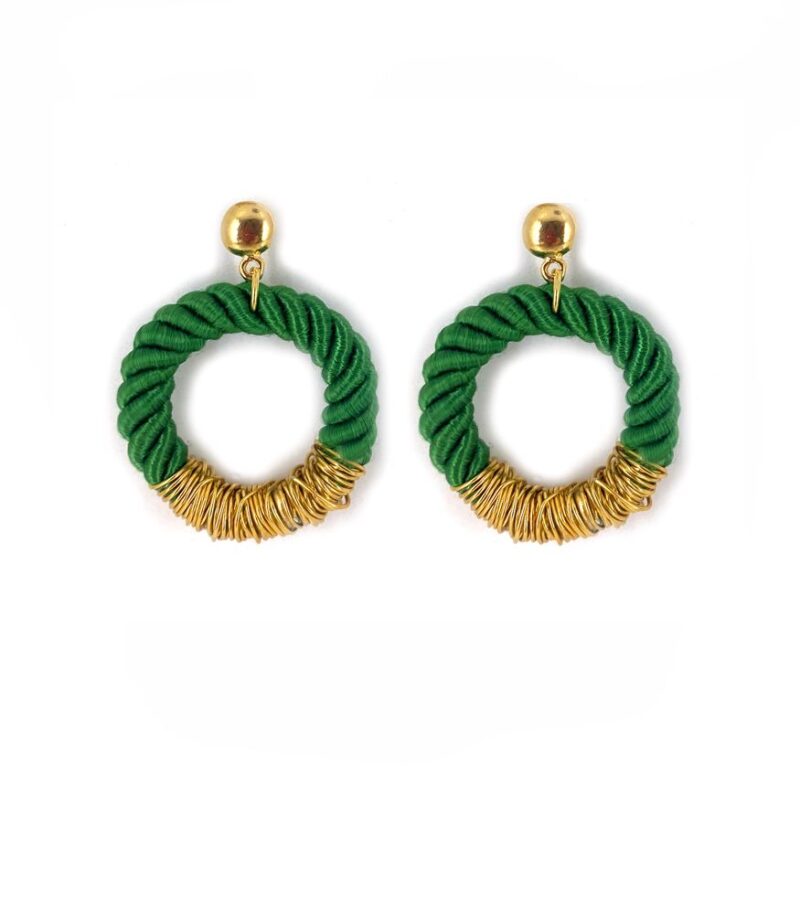 Brinco Corda Verde - brinco argola de corda e metal dourado