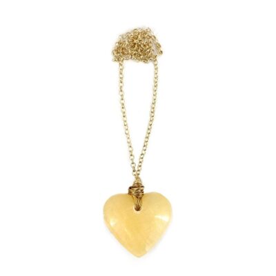 Colar Amor Calcita Amarela - colar de coração de pedra ou cristal