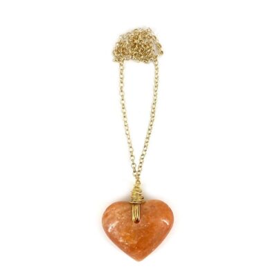 Colar Amor Calcita Laranja - colar de coração de pedra ou cristal
