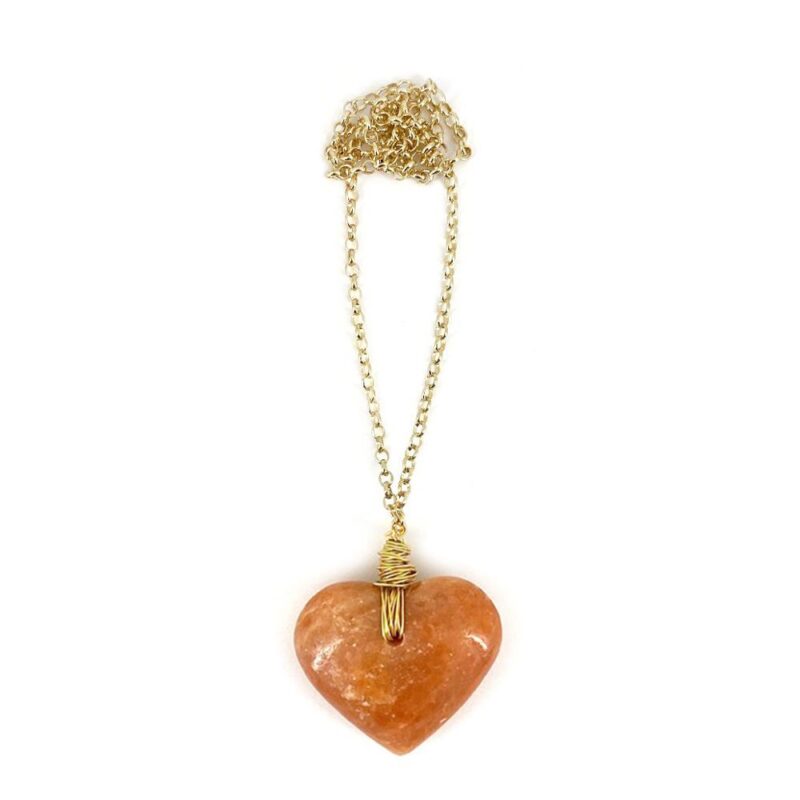 Colar Amor Calcita Laranja - colar de coração de pedra ou cristal