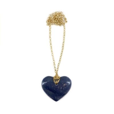 Colar Amor Quartzo Azul - colar de coração de pedra ou cristal