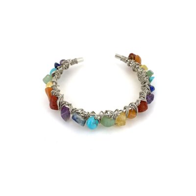 Pulseira Chakra Prata - pulseira prateada com pedras naturais coloridas