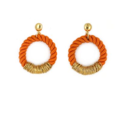 Brinco Corda Laranja - brinco argola de corda e metal dourado