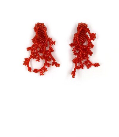 Brinco Baby Alga Brilho Vermelho - Brinco de Miçanga em Formato de Coral e Alga