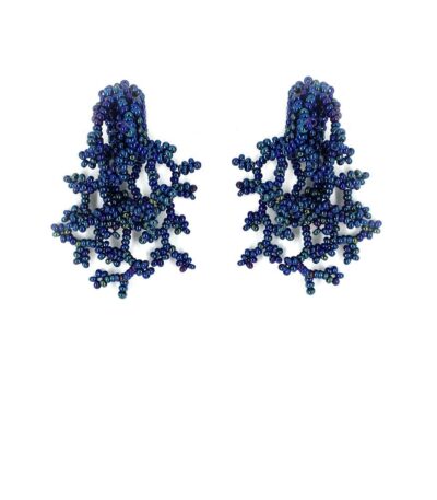 Brinco Baby Alga Brilho Azul - Brinco de Miçanga em Formato de Coral e Alga