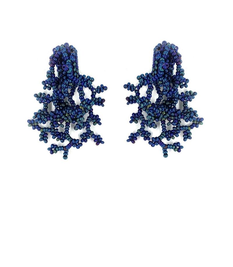 Brinco Baby Alga Brilho Azul - Brinco de Miçanga em Formato de Coral e Alga
