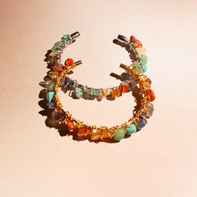 Pulseira Chakra Ouro - pulseira dourada com pedras naturais coloridas - Imagem 6