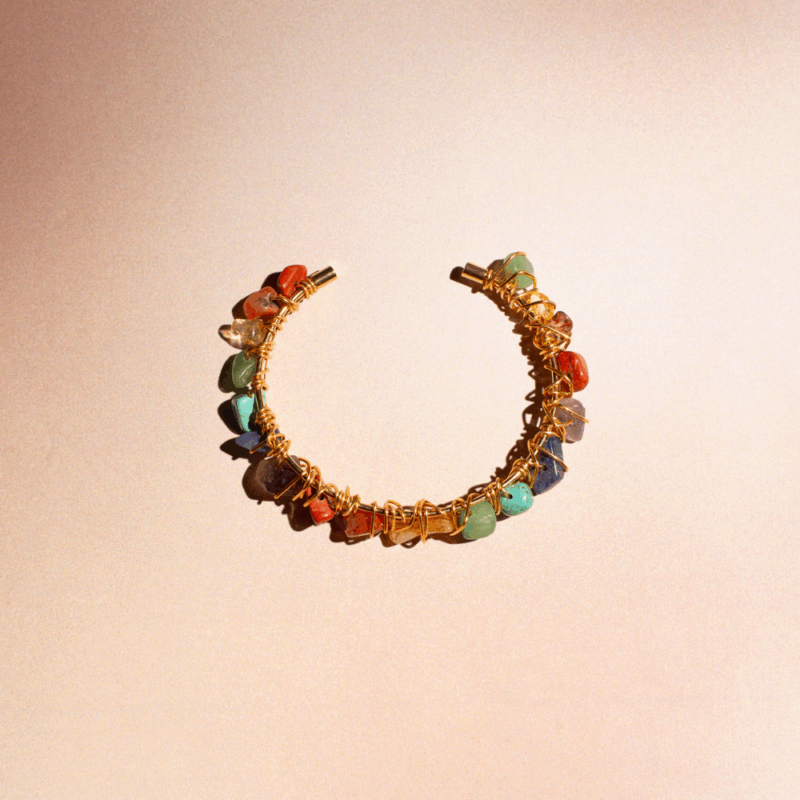 Pulseira Chakra Ouro - pulseira dourada com pedras naturais coloridas - Imagem 5