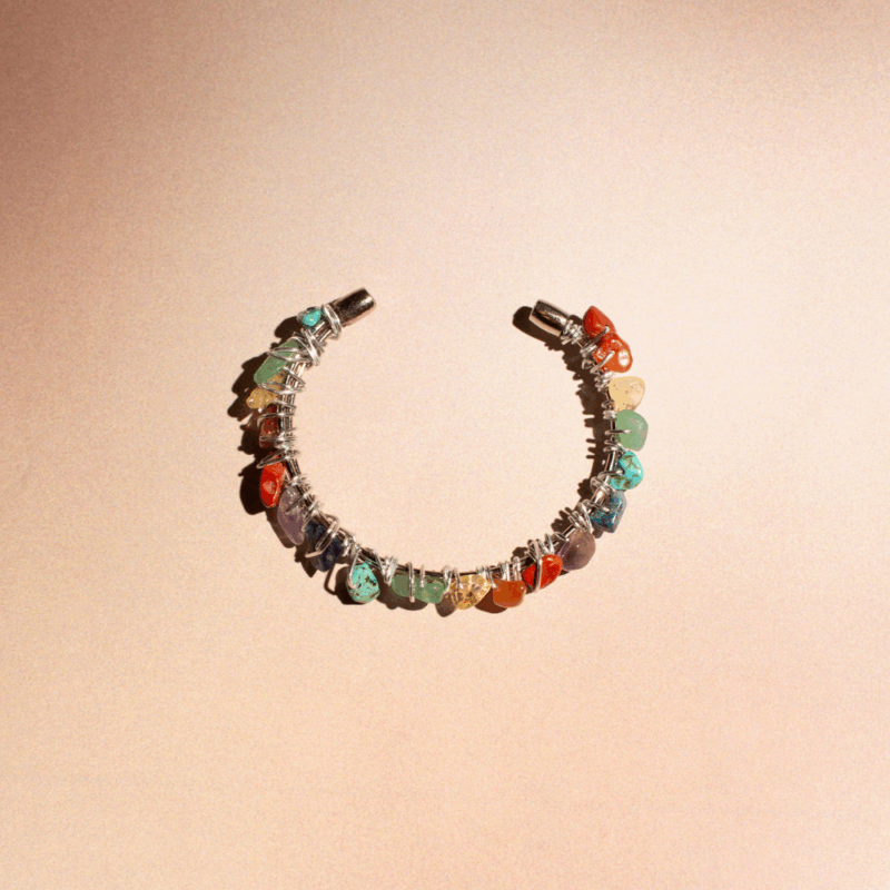 Pulseira Chakra Prata - pulseira prateada com pedras naturais coloridas - Imagem 5