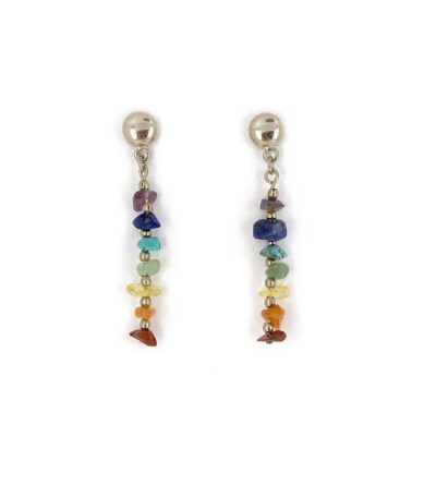 Brinco Chakra Prata - brinco prateado com pedras naturais coloridas