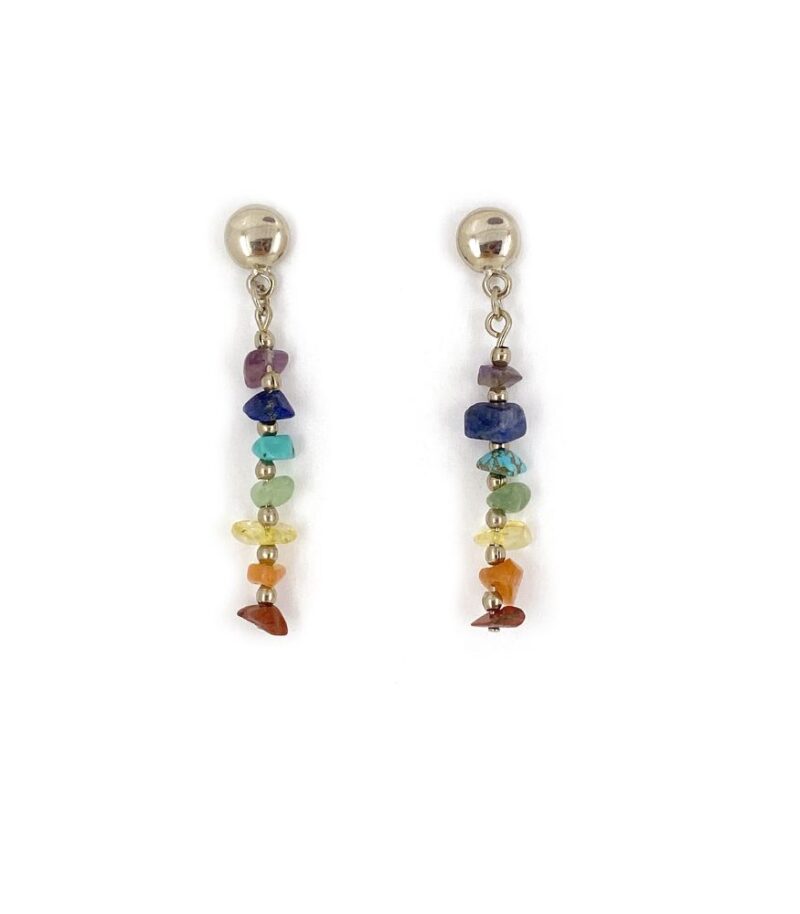 Brinco Chakra Prata - brinco prateado com pedras naturais coloridas