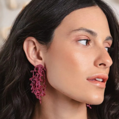 Brinco Alga Pink - Brinco de Miçanga em Formato de Coral e Alga