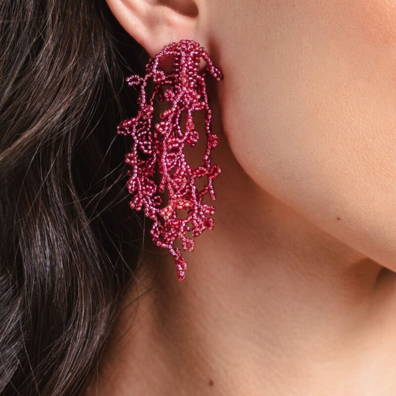 Brinco Alga Pink - Brinco de Miçanga em Formato de Coral e Alga - Imagem 4
