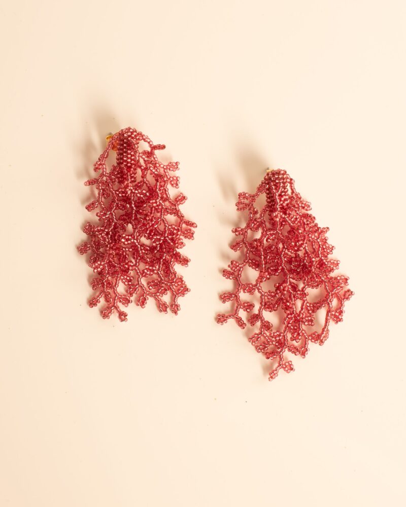 Brinco Alga Pink - Brinco de Miçanga em Formato de Coral e Alga - Imagem 3