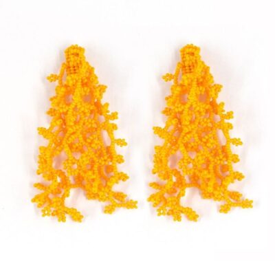 Brinco Alga Amarelo - Brinco de Miçanga em Formato de Coral e Alga