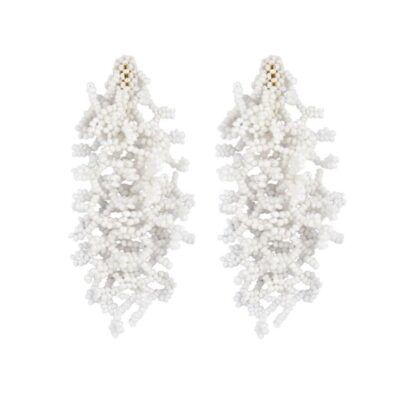 Brinco Alga Branco - Brinco de Miçanga em Formato de Coral e Alga