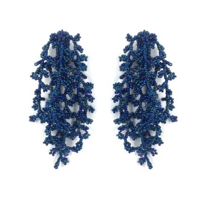Brinco Alga Brilho Azul - Brinco de Miçanga em Formato de Coral e Alga