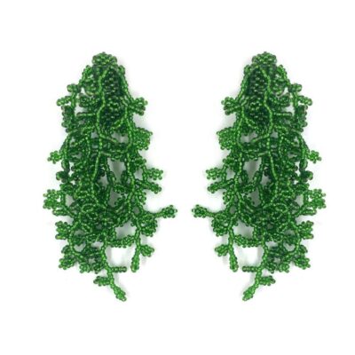 Brinco Alga Brilho Verde - Brinco de Miçanga em Formato de Coral e Alga