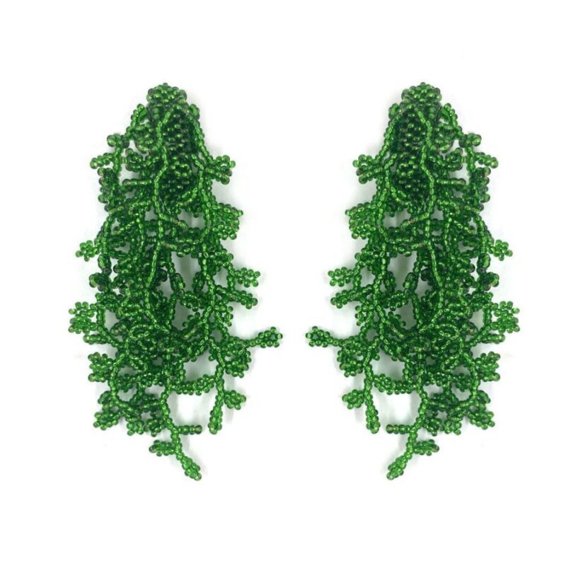 Brinco Alga Brilho Verde - Brinco de Miçanga em Formato de Coral e Alga
