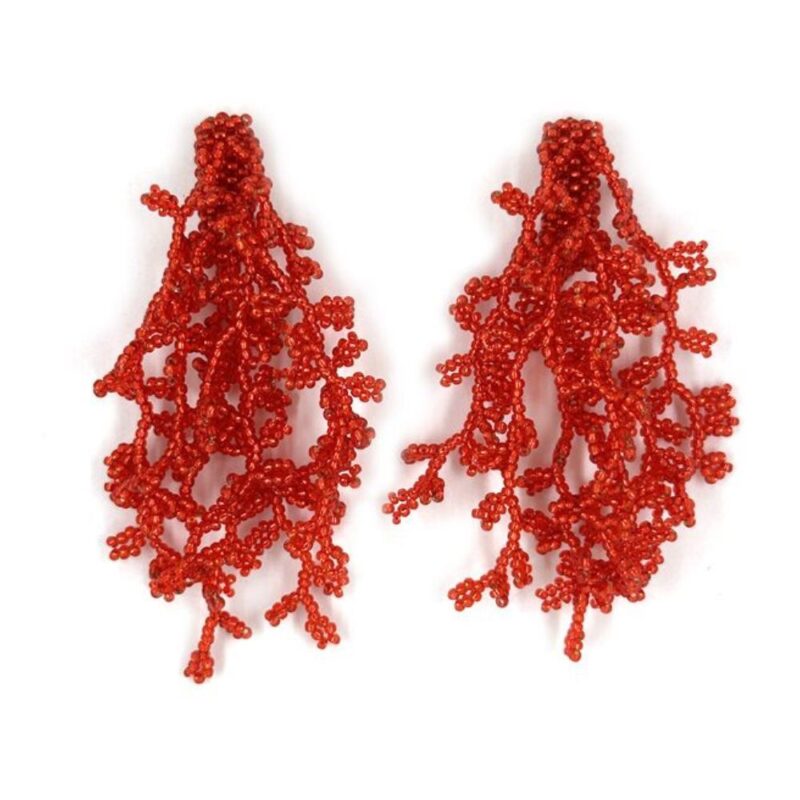 Brinco Alga Brilho Vermelho - Brinco de Miçanga em Formato de Coral e Alga