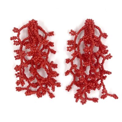 Brinco Alga Cereja - Brinco de Miçanga em Formato de Coral e Alga