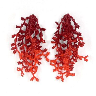 Brinco Alga Degradê Vermelho - Brinco de Miçanga em Formato de Coral e Alga