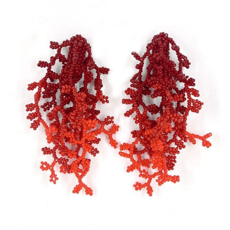 Brinco Alga Degradê Vermelho - Brinco de Miçanga em Formato de Coral e Alga