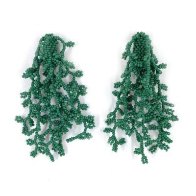 Brinco Alga Verde - Brinco de Miçanga em Formato de Coral e Alga