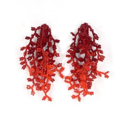 Alternative view of Brinco Alga Degradê Vermelho - Brinco de Miçanga em Formato de Coral e Alga