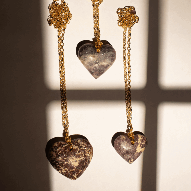 Colar Amor Lepidolita - colar de coração de pedra ou cristal - Imagem 2