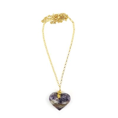 Colar Amor Lepidolita - colar de coração de pedra ou cristal