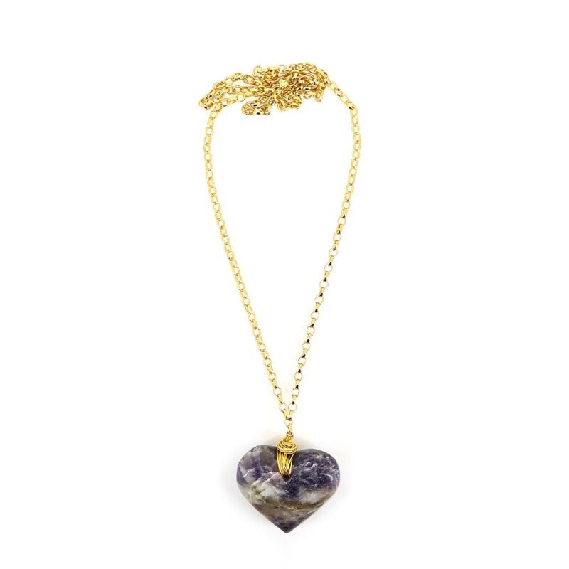 Colar Amor Lepidolita - colar de coração de pedra ou cristal