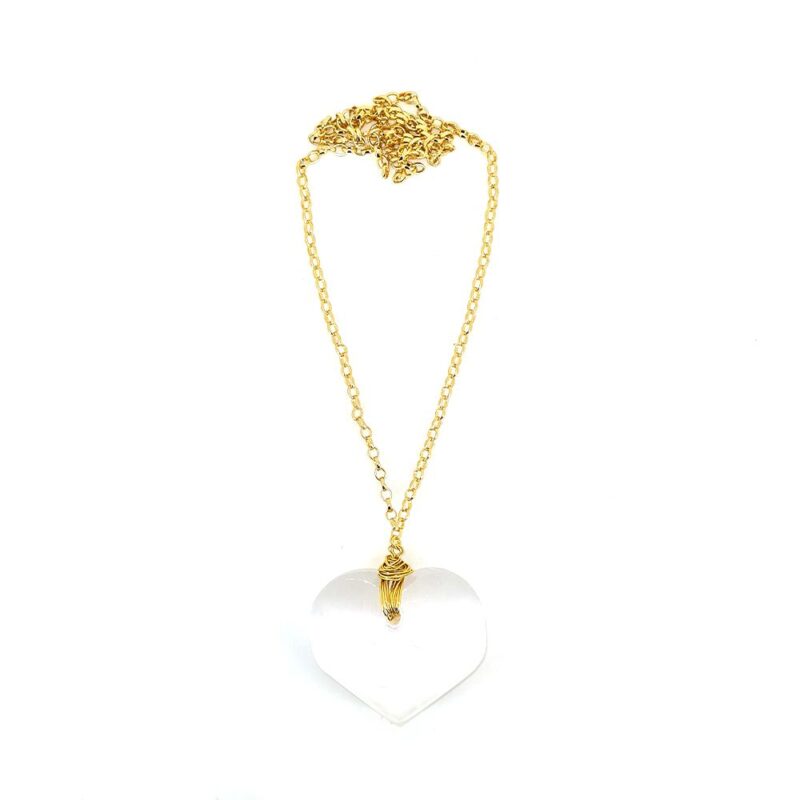 Colar Amor Selenita - colar de coração de pedra ou cristal