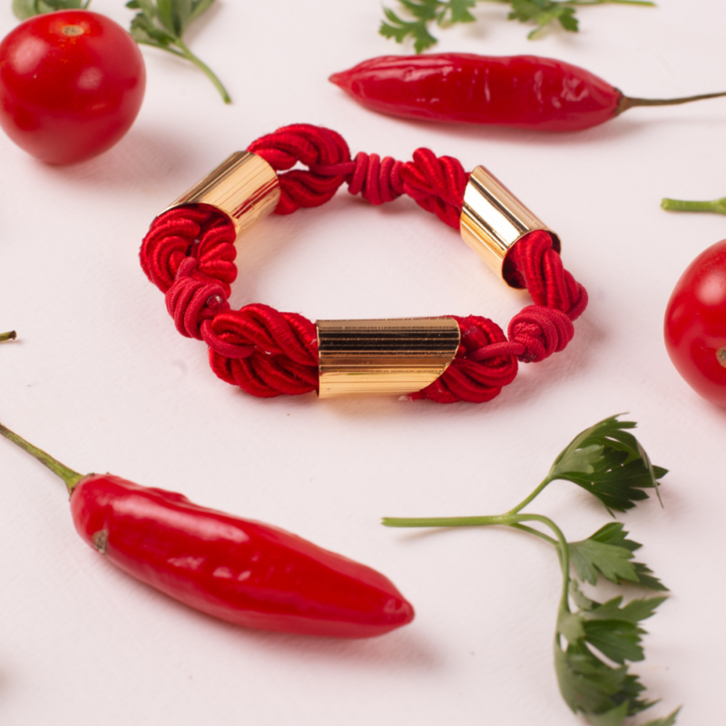Pulseira Rigatoni al Pomodoro - Pulseira em metal dourado formato Rigatori - Image 6