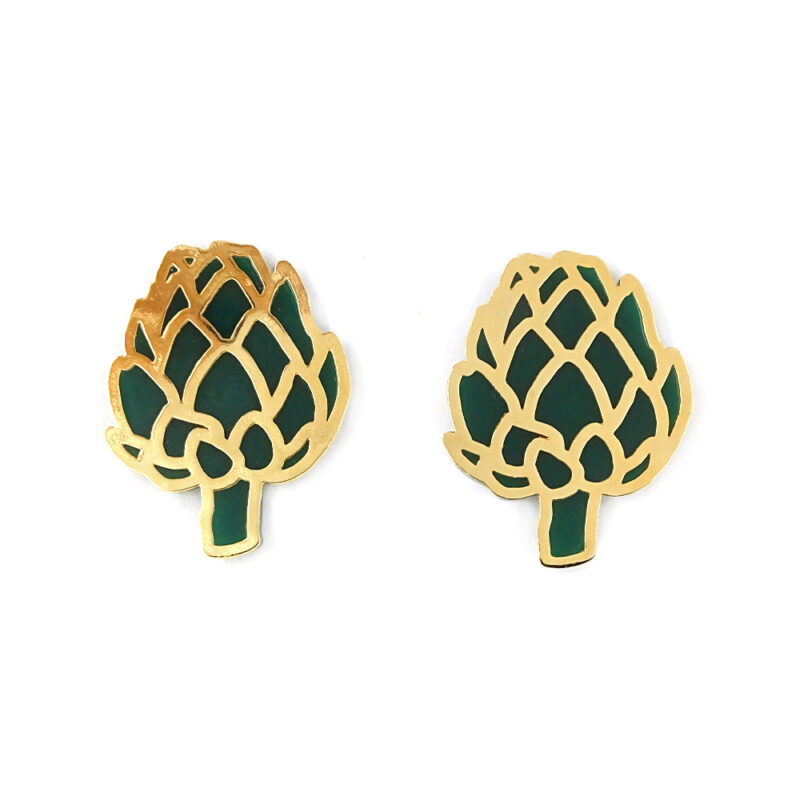 Brinco Carciofi - Brinco flor de alcachofra em acrílico verde e metal dourado