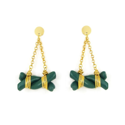 Brinco Trecce - brinco em cerâmica verde e metal dourado