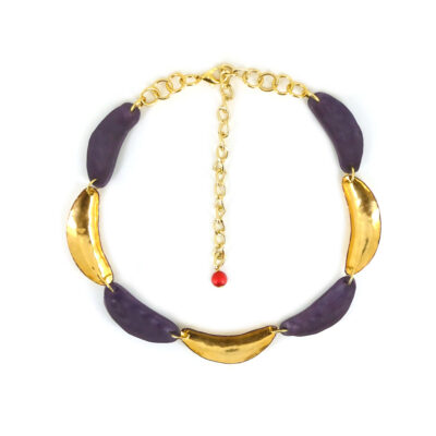 Colar Foglie d'ulivo - Colar em metal dourado e de cerâmica roxa