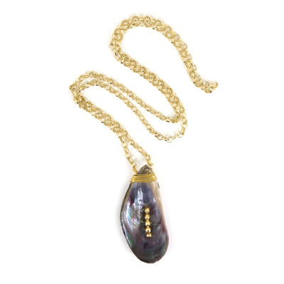 Colar de Mexilhão - colar com concha natural e corrente de metal dourado